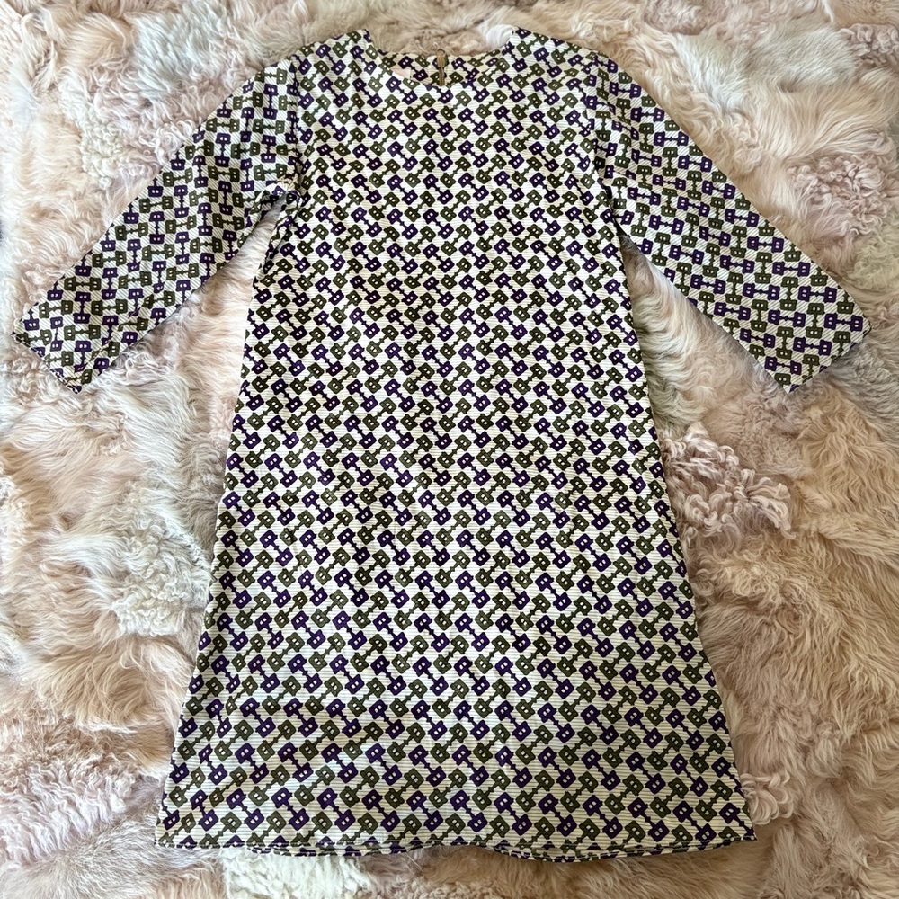 AKA New York Purple and Olive Horse-Bit Patterned Silk Dress